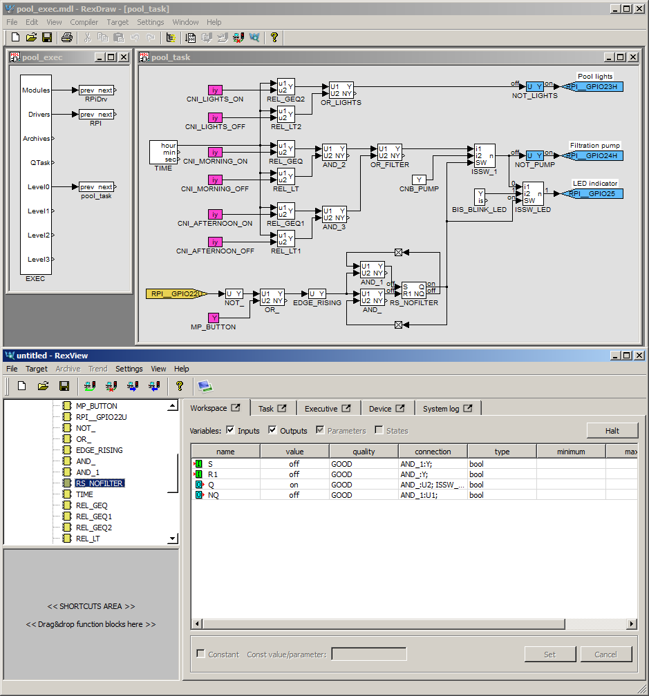 Watching the control algorithm in RexView and RexDraw