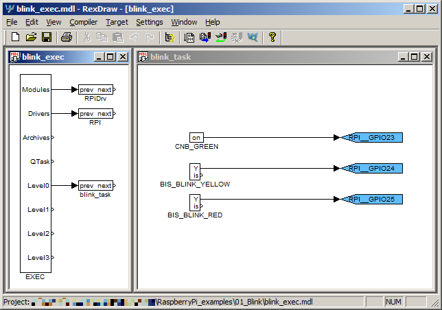 Blinking LEDs example project in RexDraw