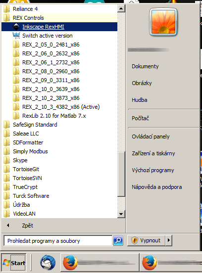 Spouštění Inkscape s RexHMI z nabídky Start