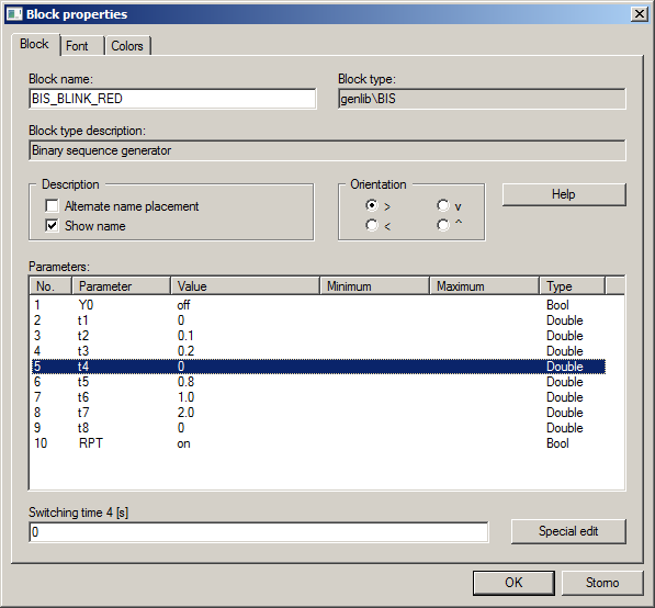 Block properties dialog - the BIS block